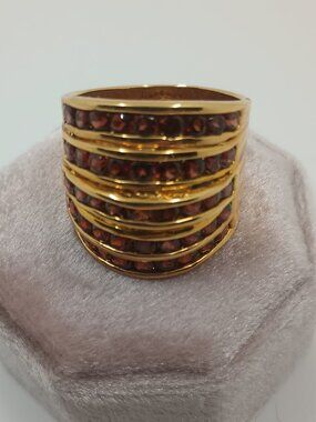 Vintage Sterling Silver Red Channel Set Stones Ring Sz 10.